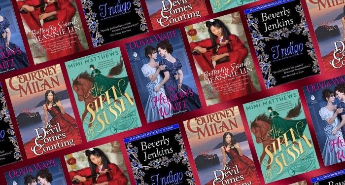 collage of five covers of historical romances