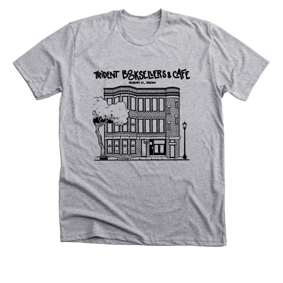 Gray t-shirt with an illustration of the Trident storefront