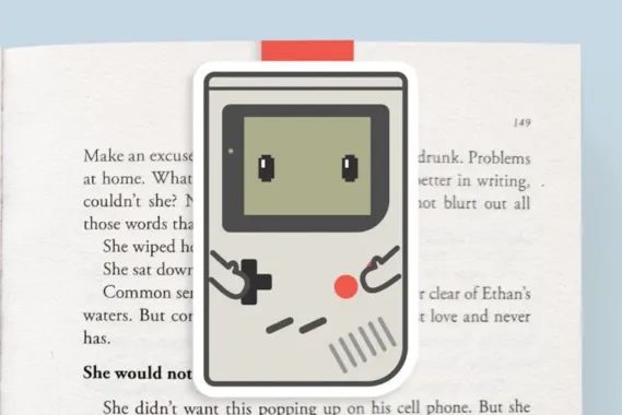 Pop culture bookmark with cute nintendo console drawing