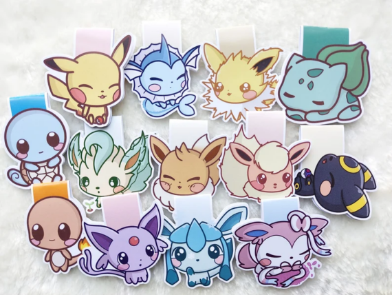 Pop culture bookmark with different Pokemon