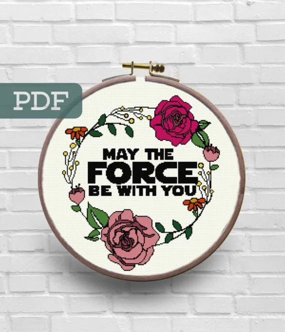 May the force be with you quote Star Wars cross stitch embroidery