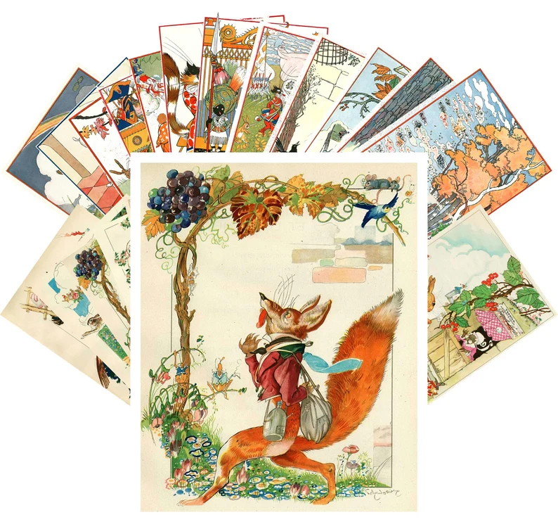 Collection of vintage fairy tale illustrations made into postcards