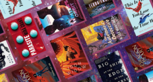 the covers of the books listed against a galaxy background