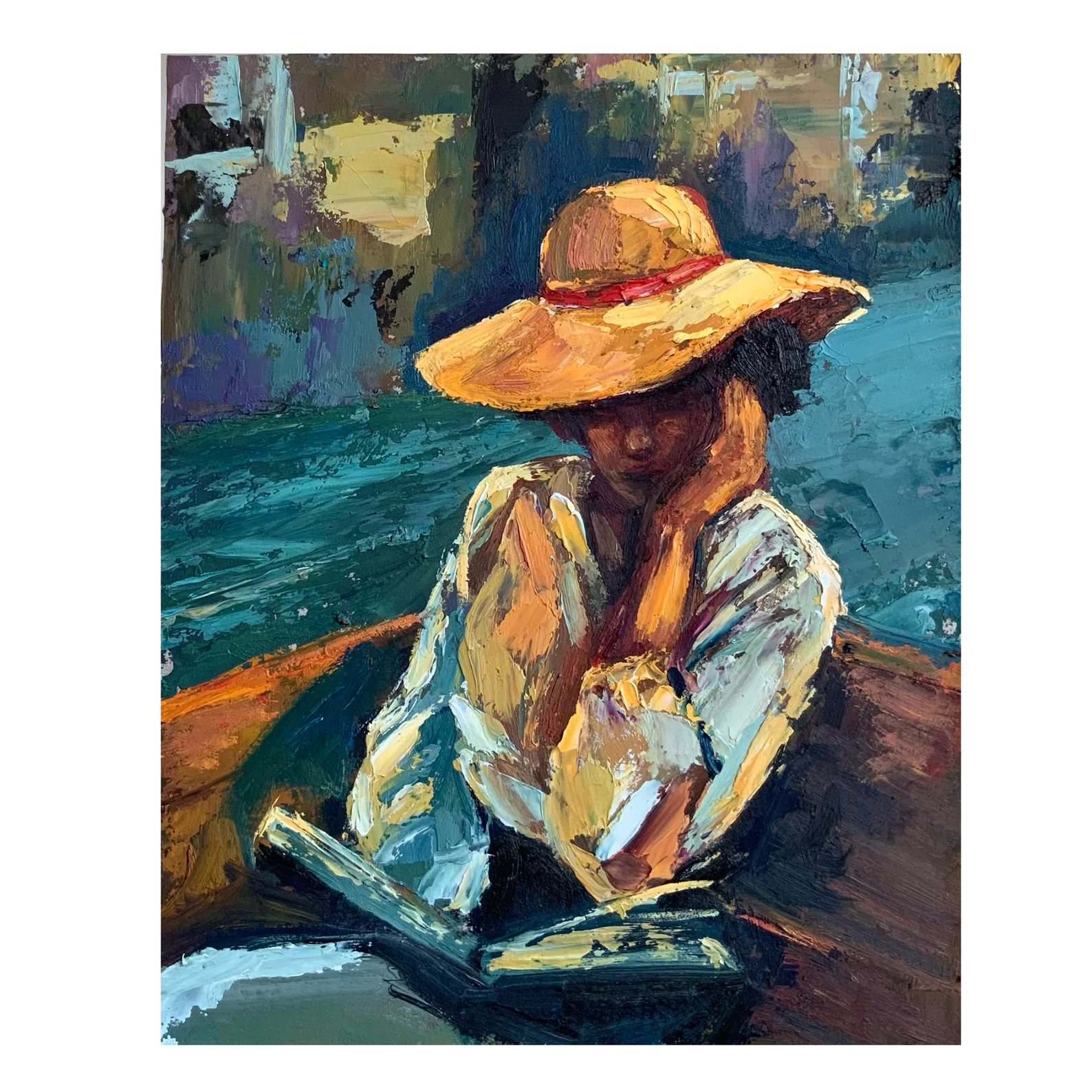 pintura de una mujer leyendo de Viktoriia Dzikovskia
