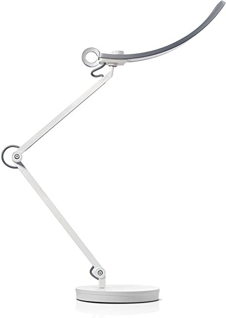 a photo of a desk lamp with a curved LED arm at the top