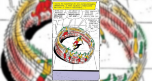 a comics panel showing the Flash running on his hands in a circle around Mirror Master