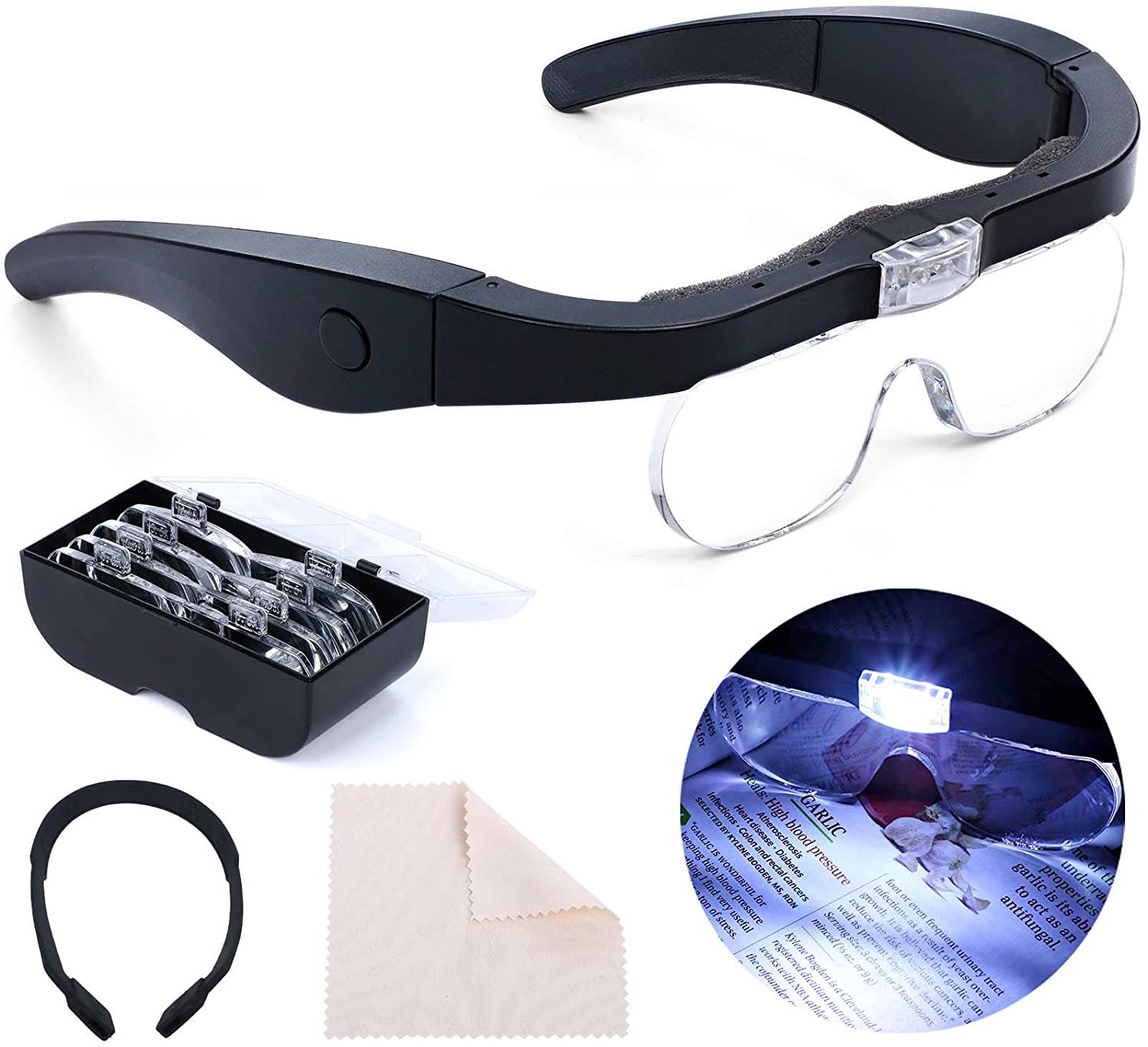 Headband Magnifier Rechargeable Magnifying Glass with LED Light Hands Free