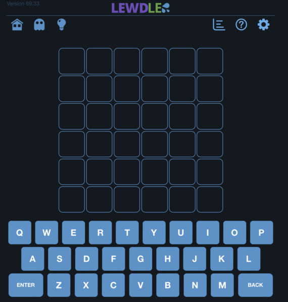 a blank 6 by 6 Lewdle board