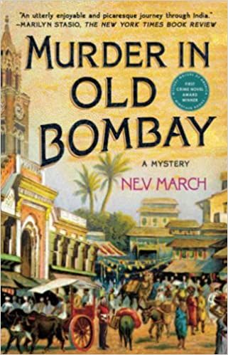 cover of Murder in Old Bombay by Nev March; painting of a busy late 1800s village in India 