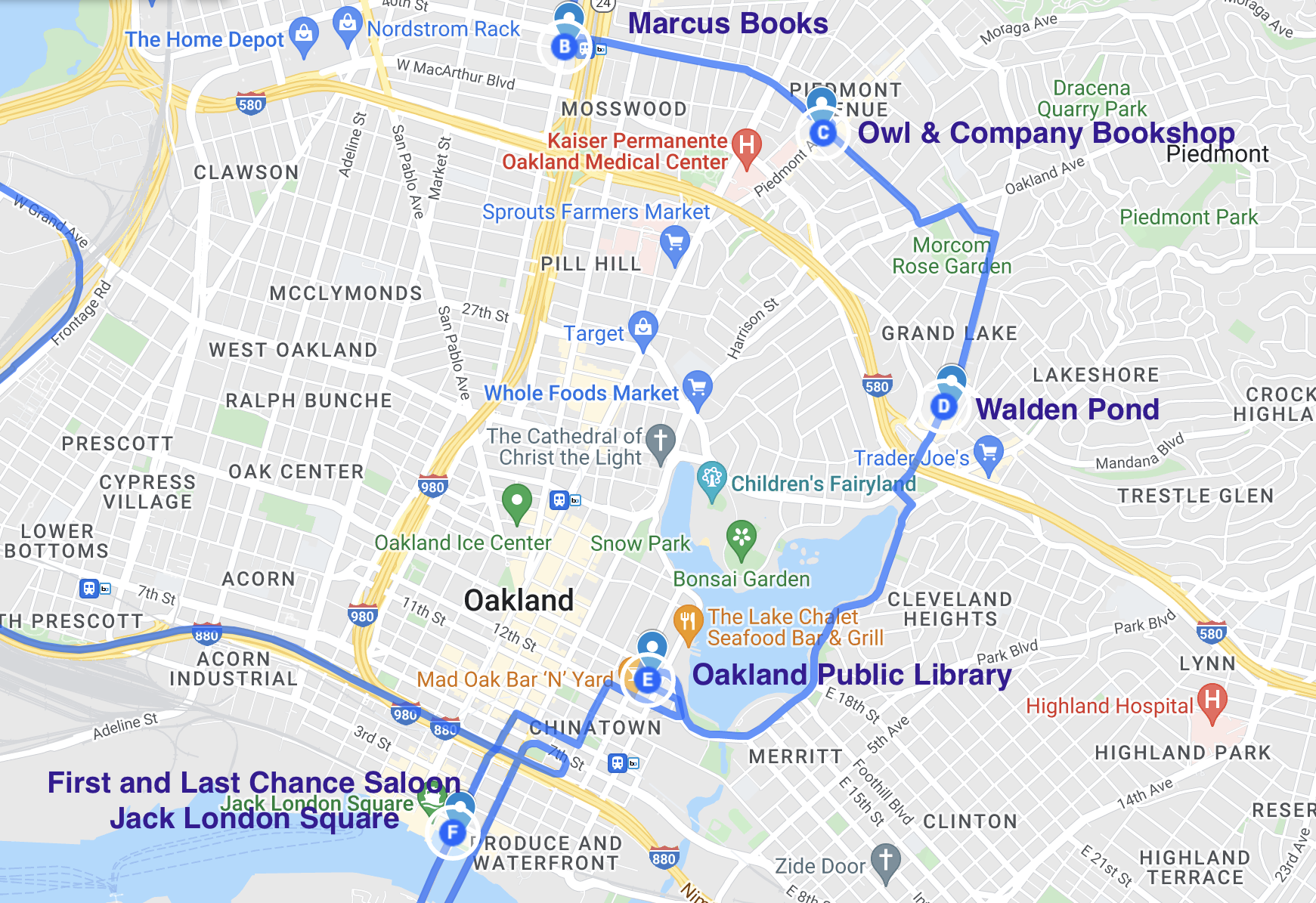 map of literary spots in oakland california