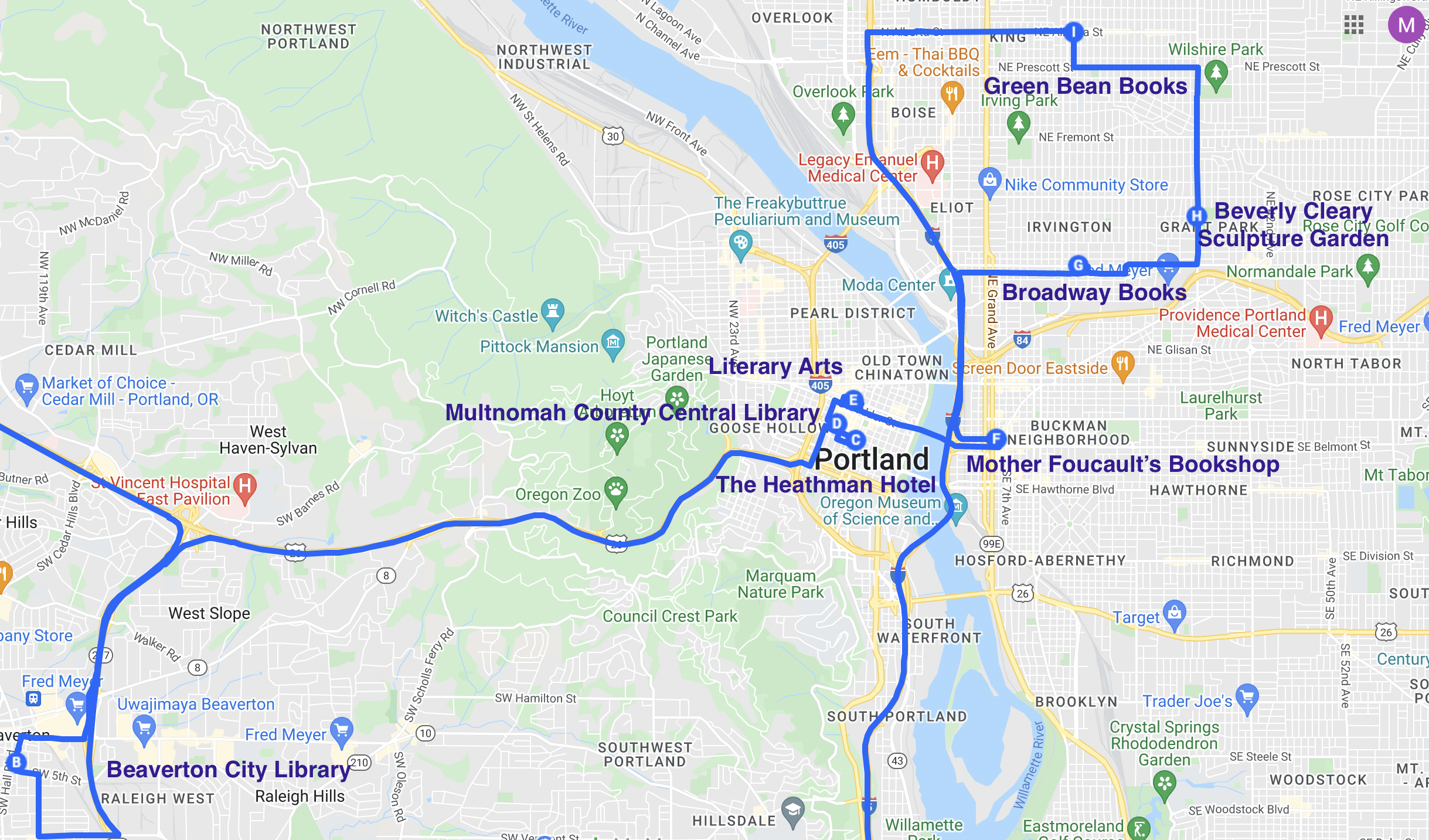 map of portland oregon literary spots