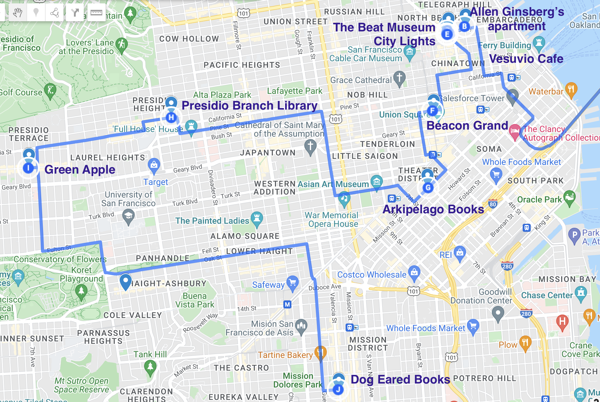 map of literary stops in san francisco california