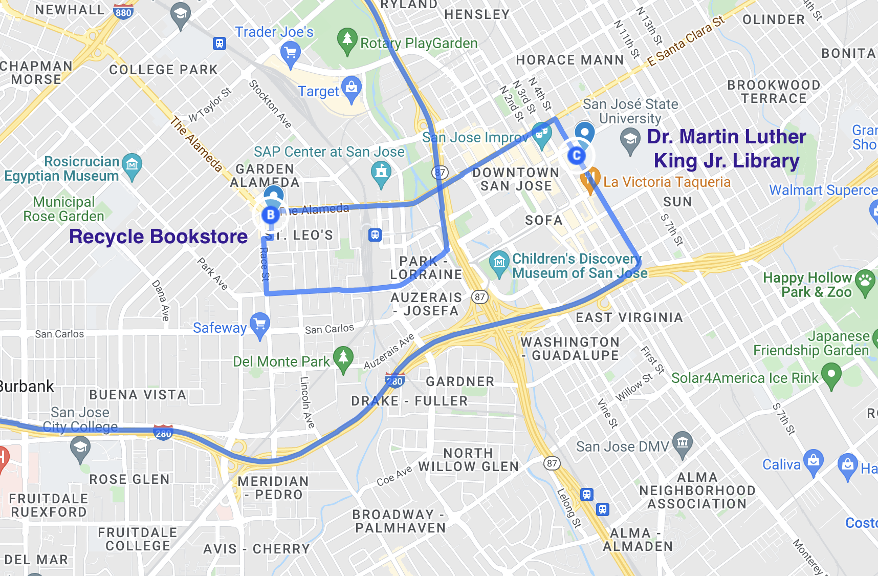 map of literary stops in san jose california