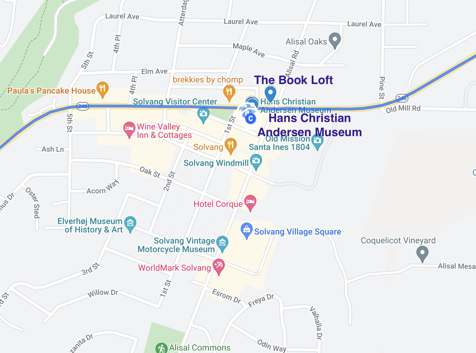 map of literary stops in solvang california