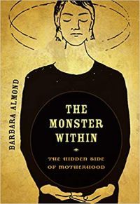 The Monster Within by Barbara Almond - book cover - black illustration of a woman holding her pregnant belly