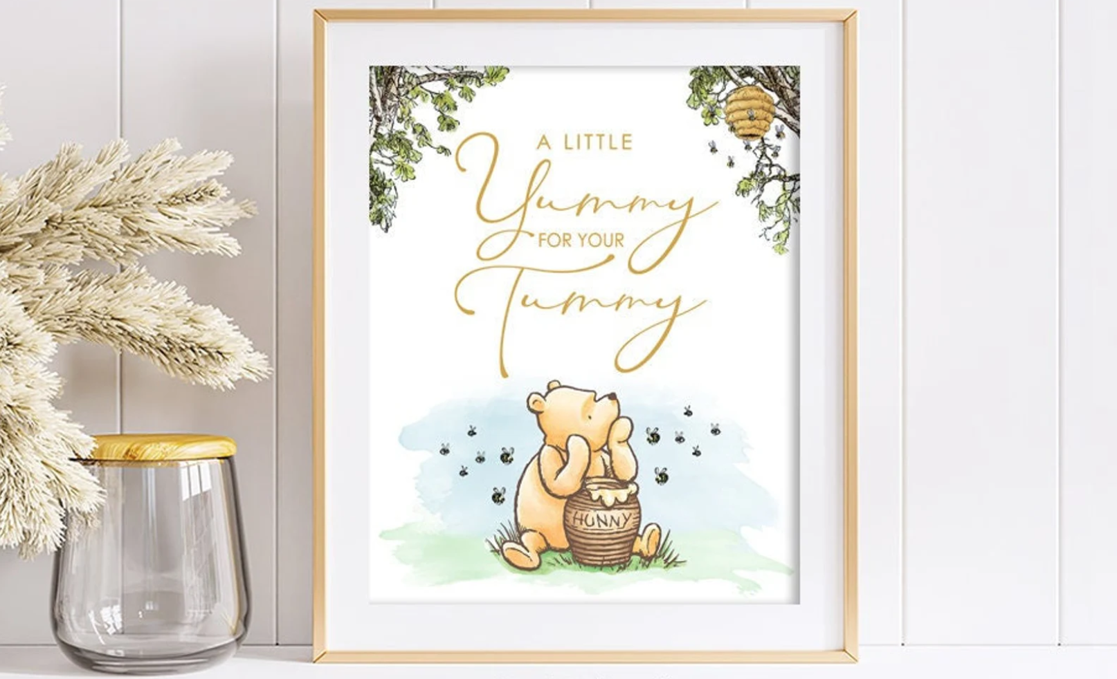 Framed Winnie the Pooh image with the text "A little Yummy for your Tummy"