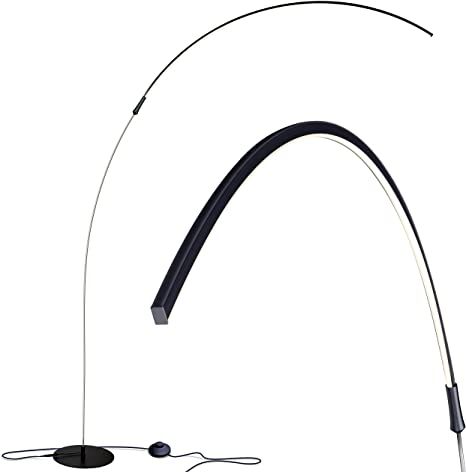 a photo of a floor lamp that is one arc from the base to the tip