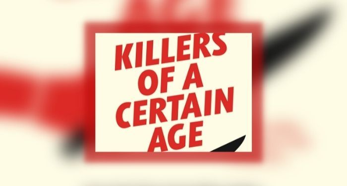 a close-up of the cover of Killers of a Certain Age by Deanna Raybourn, showing a cutout of the book title text against a blurred image of the the rest of the cover art
