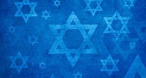 a blue Star of David pattern with stars of various sizes