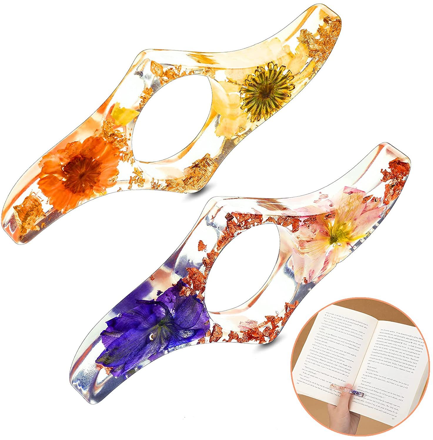 2 Dried Flower Resin Book Page Holders as one of the  best gadgets for book lovers