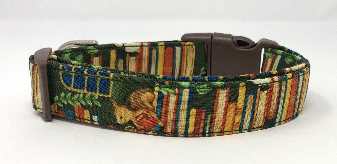 Dog book collar with woodland creatures