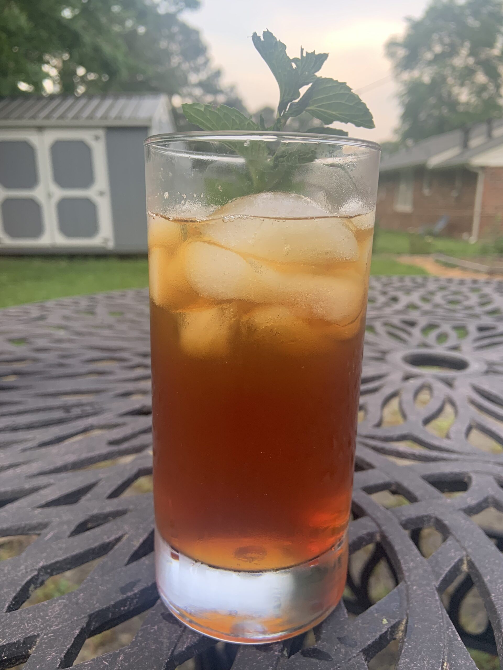 a photo of a glass of mint iced tea