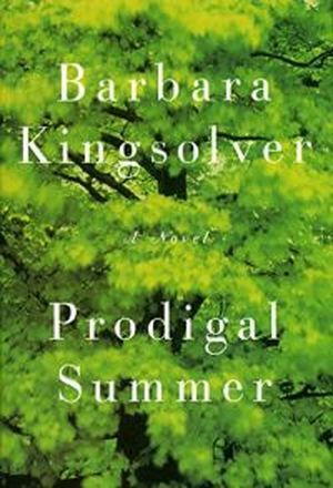 Prodigal Summer by Barbara Kingsolver - book cover - closeup of a tree with white text floating over it