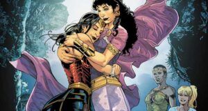 a panel showing Hippolyta hugging Wonder Woman