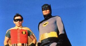 actors Adam West and Burt Ward as Robin and Batman in Batman TV series (1966)