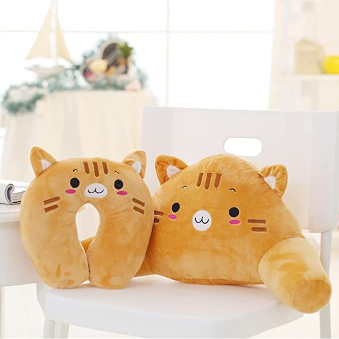 a photo of a cat reading pillow and u-shaped cat reading pillow