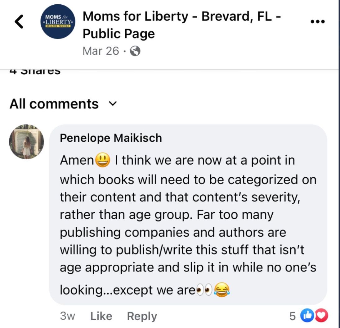 Penelope's comment on Moms For Liberty Brevard County