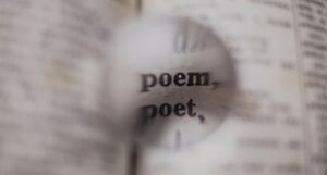 a blurry photo of a dictionary with the words poem and poet magnified