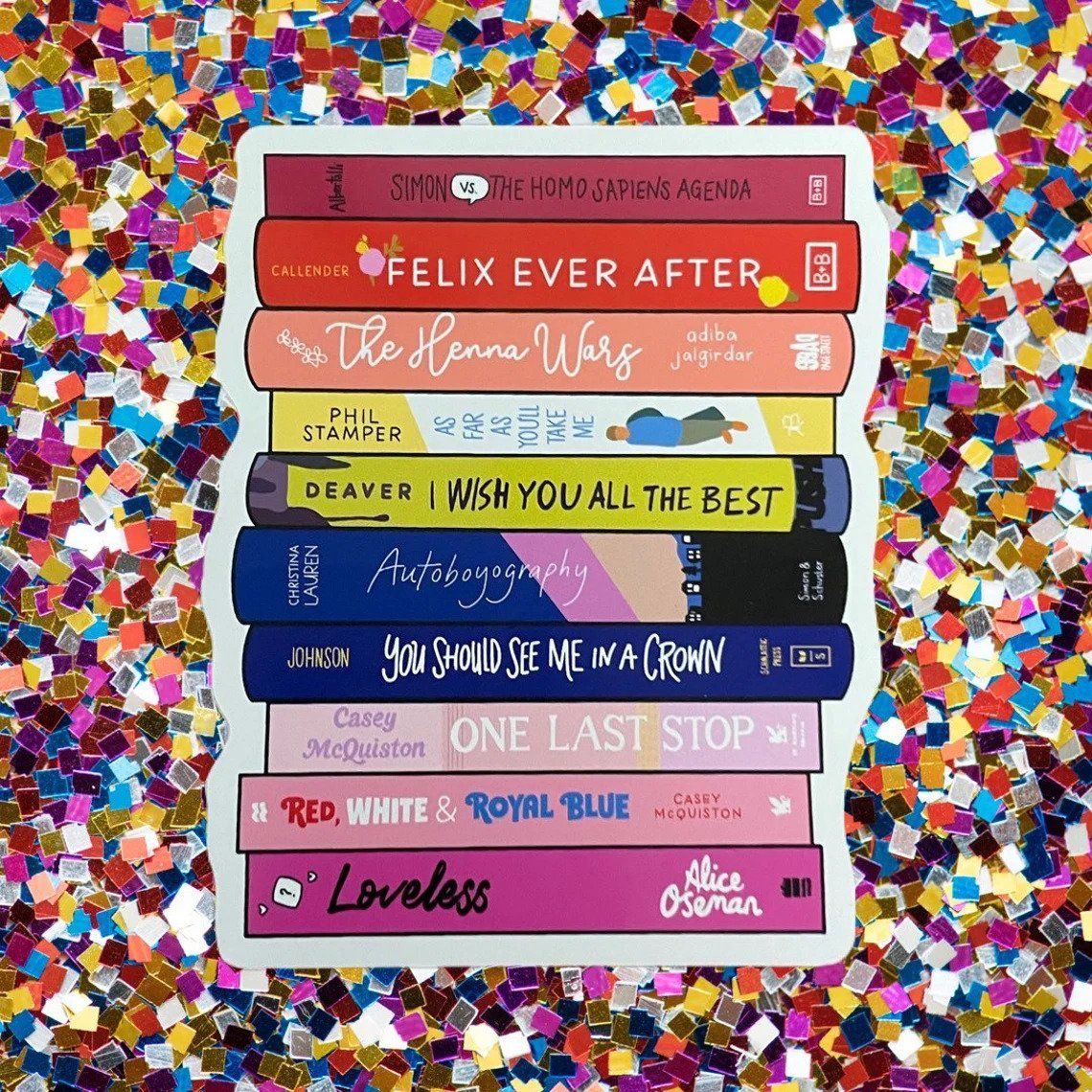 rainbow pride book stack