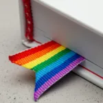 a photo of a white book with a rainbow ribbon bookmark