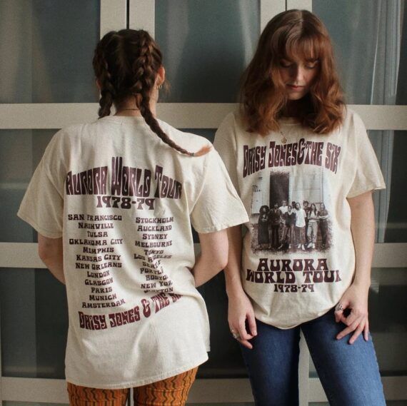 Concert t-shirt with tour dates for the Aurora tour of Daisy Jones & The Six