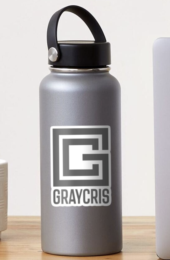 A white sticker with a gray logo and the word "GRAYCHRIS" at the bottom. 