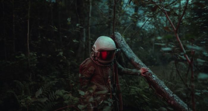 astronaut in a jungle