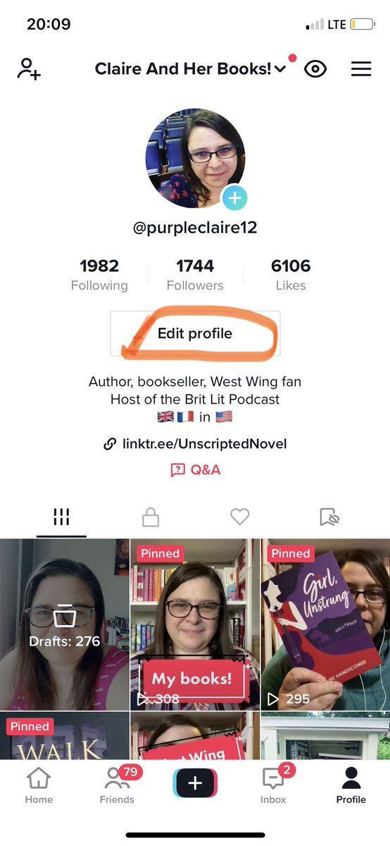 Screencap of post writer's TikTok, showing how to edit a TikTok profile. 