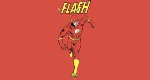 DC's The Flash comics character mid run against a red background