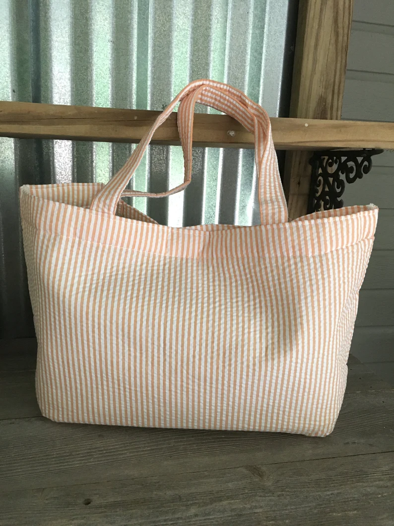 Orange seersucker tote bag