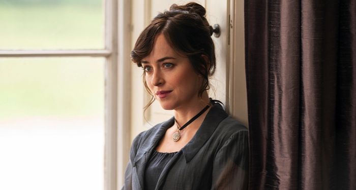 shot of Dakota Johnson near window from Netflix movie Persuasion