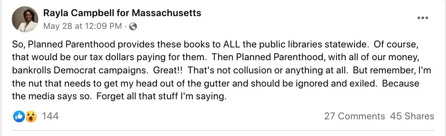 Facebook post from Rayla Campbell. 
