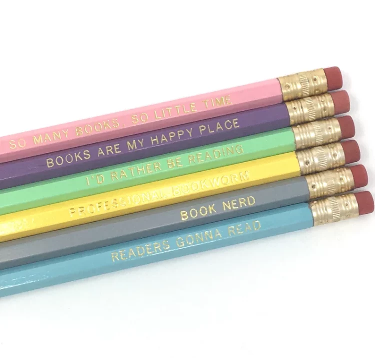 Book Nerd Pencil Set set of five in pastel colors