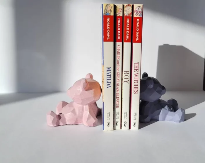 Pink and Gray Concrete Bear Book Ends