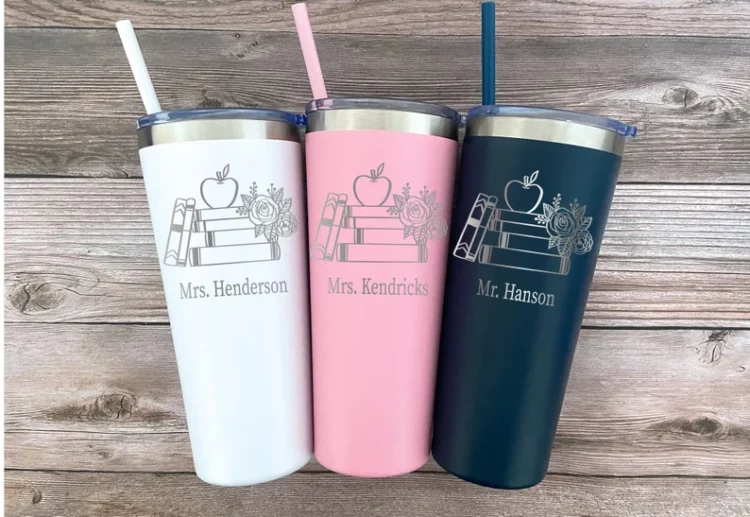 Personalized librarian tumbler with book and flowers