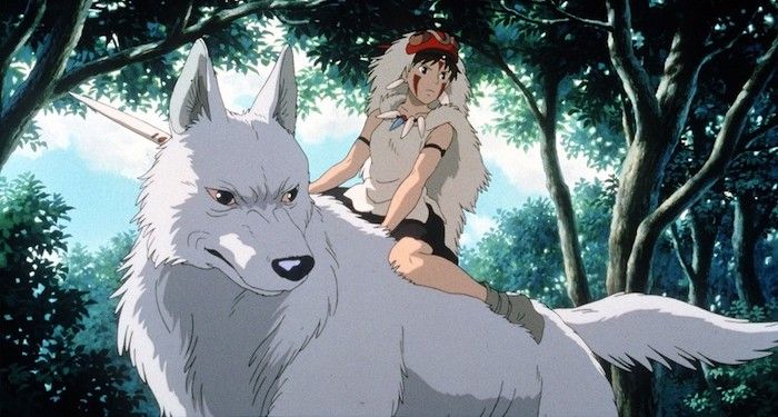 Princess Mononoke screencap of San riding a wolf