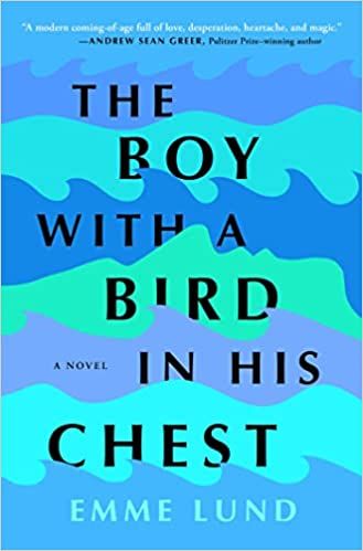 cover of The Boy with a Bird in His Chest; wave pattern in shades of blue