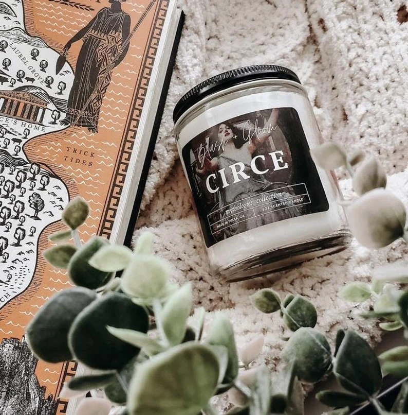 Image of a candle with a black label. The label reads "circe." 