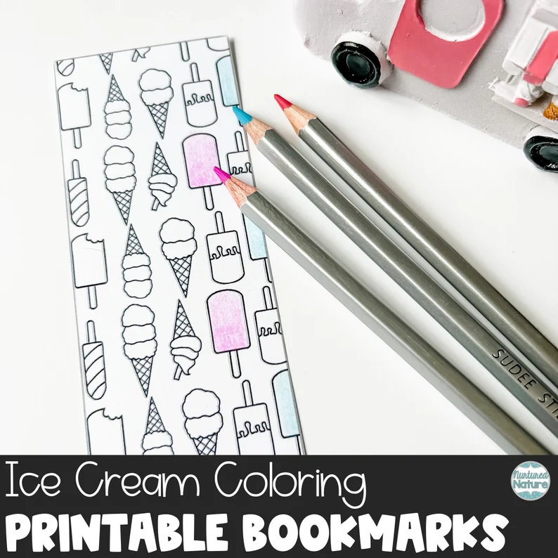 Image of a printable ice cream cone bookmarks. 
