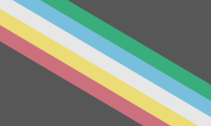 A graphic of the disability pride flag. The background is black with green, red, white, yellow, and blue lines running diagonally from the top left corner to the bottom right corner.